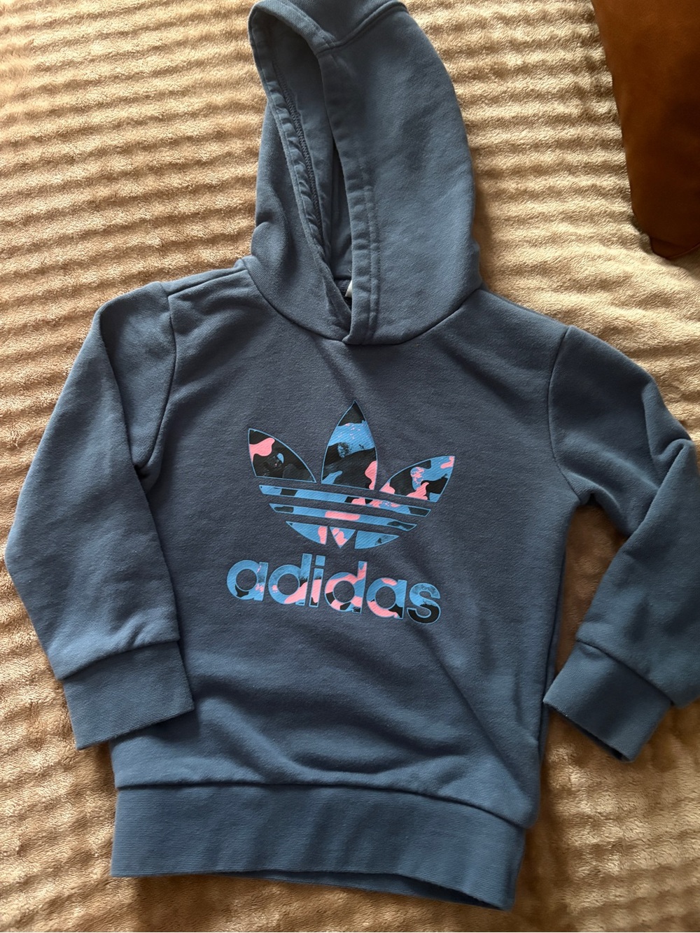 adidas Kids blue Hoodie with Pink & Light Blue Trefoil sz 4T